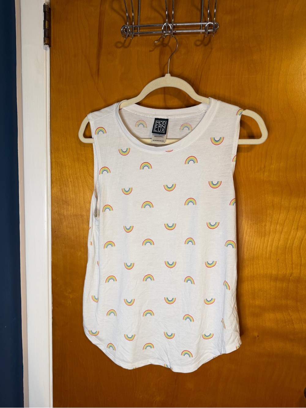 Modern Lux White Tank Top with Rainbow Print for Kids